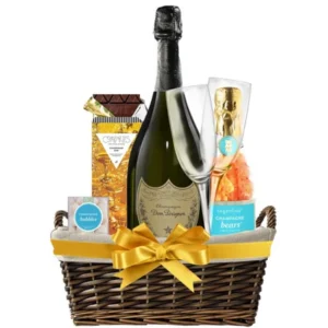 Dom Perignon Champagne Gift Basket with Engraved Glasses